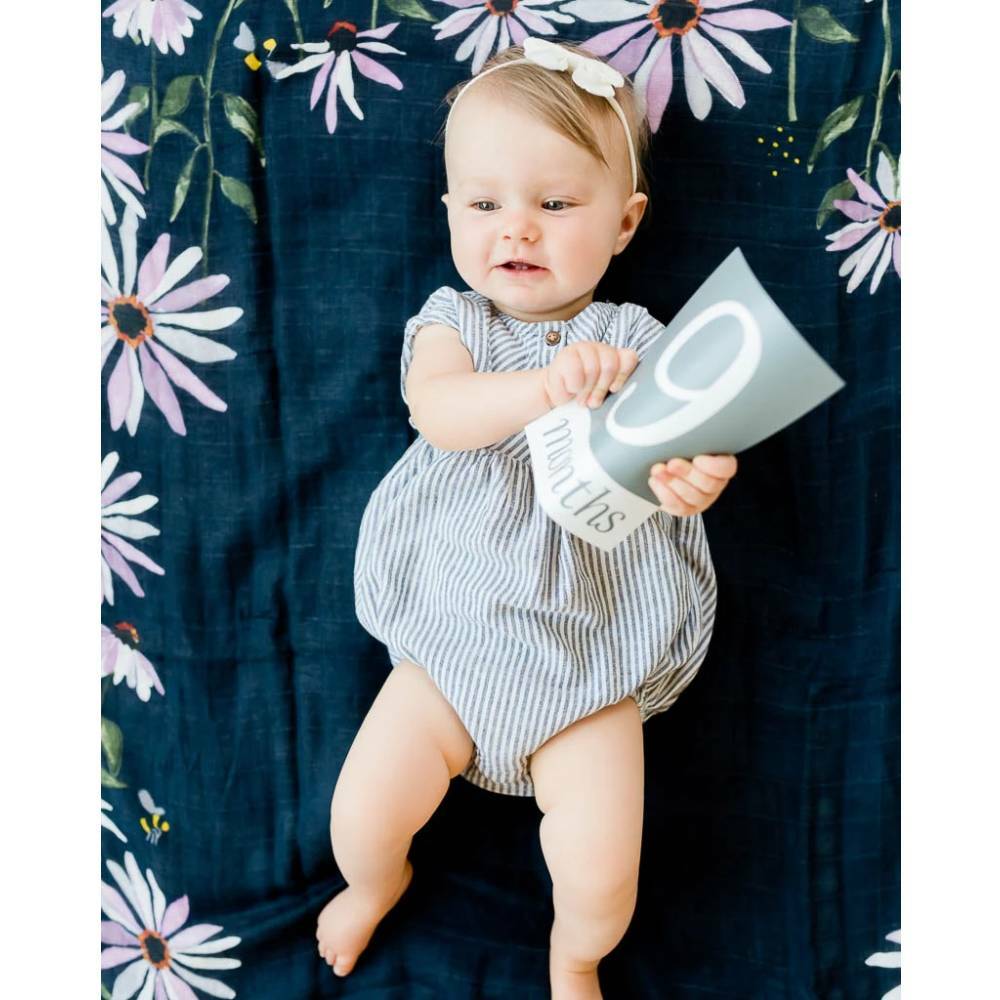 Muslin Photo Blanket & Milestone Set - Dark Coneflower - Swaddle