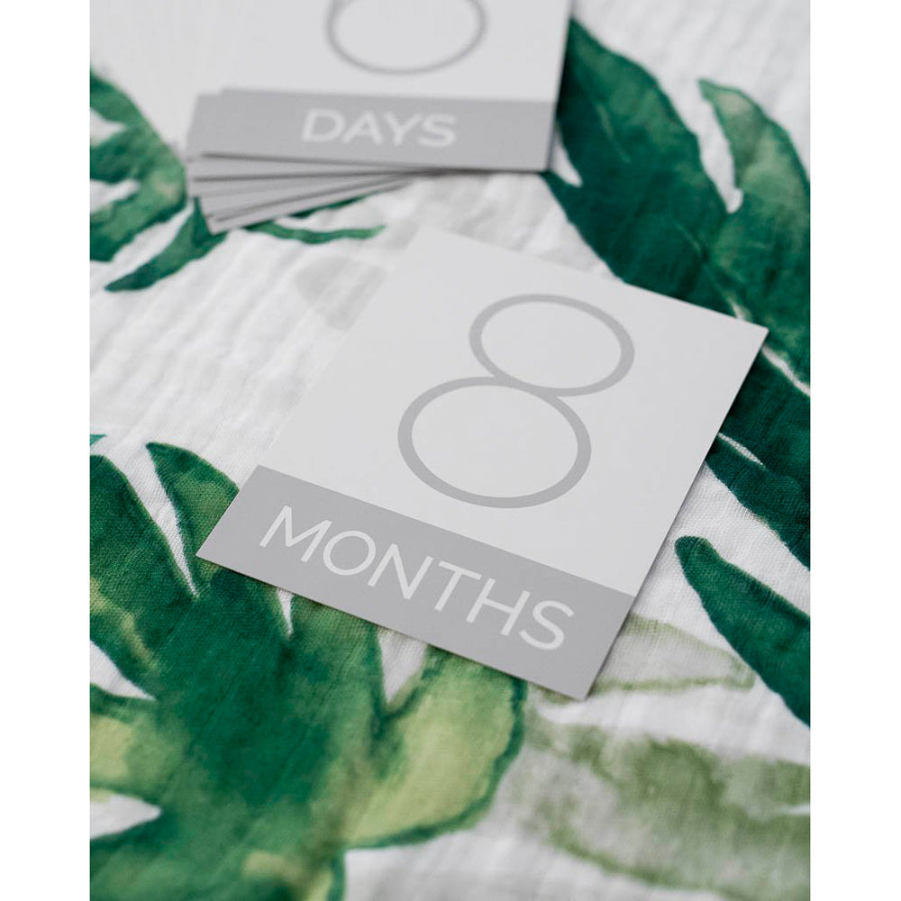 Muslin Photo Blanket & Milestone Set - Tropical Leaf - Swaddle