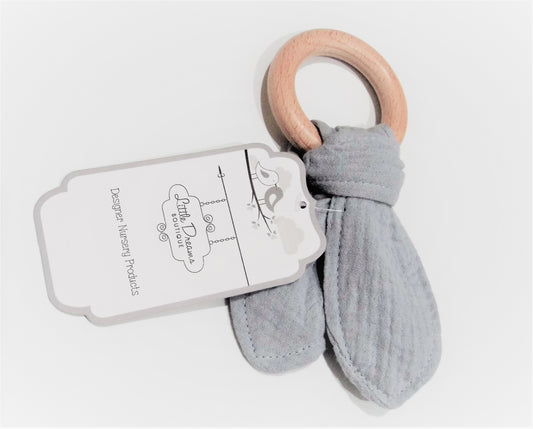 teether nz Organic Muslin Wooden Teether - Grey