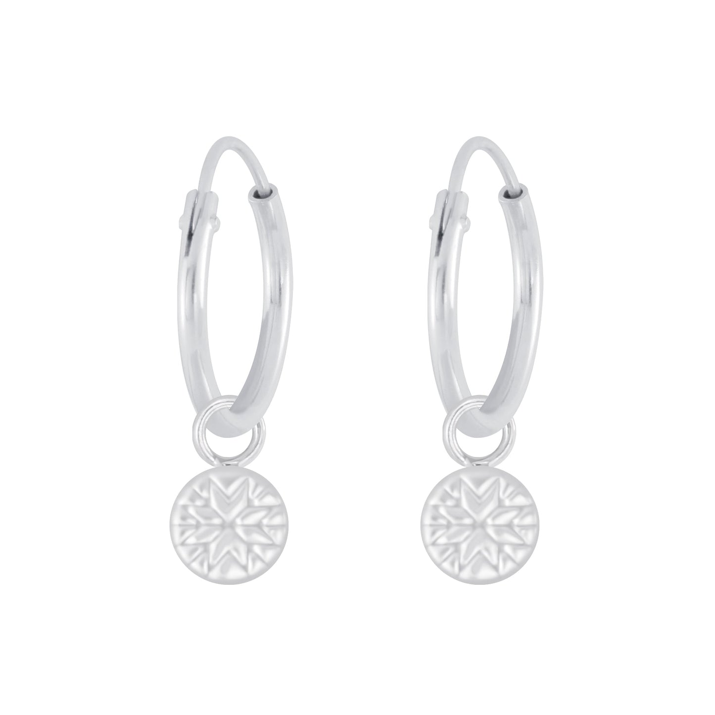 Sterling Silver Patterned Charm Hoop Earrings Savoir Vivre