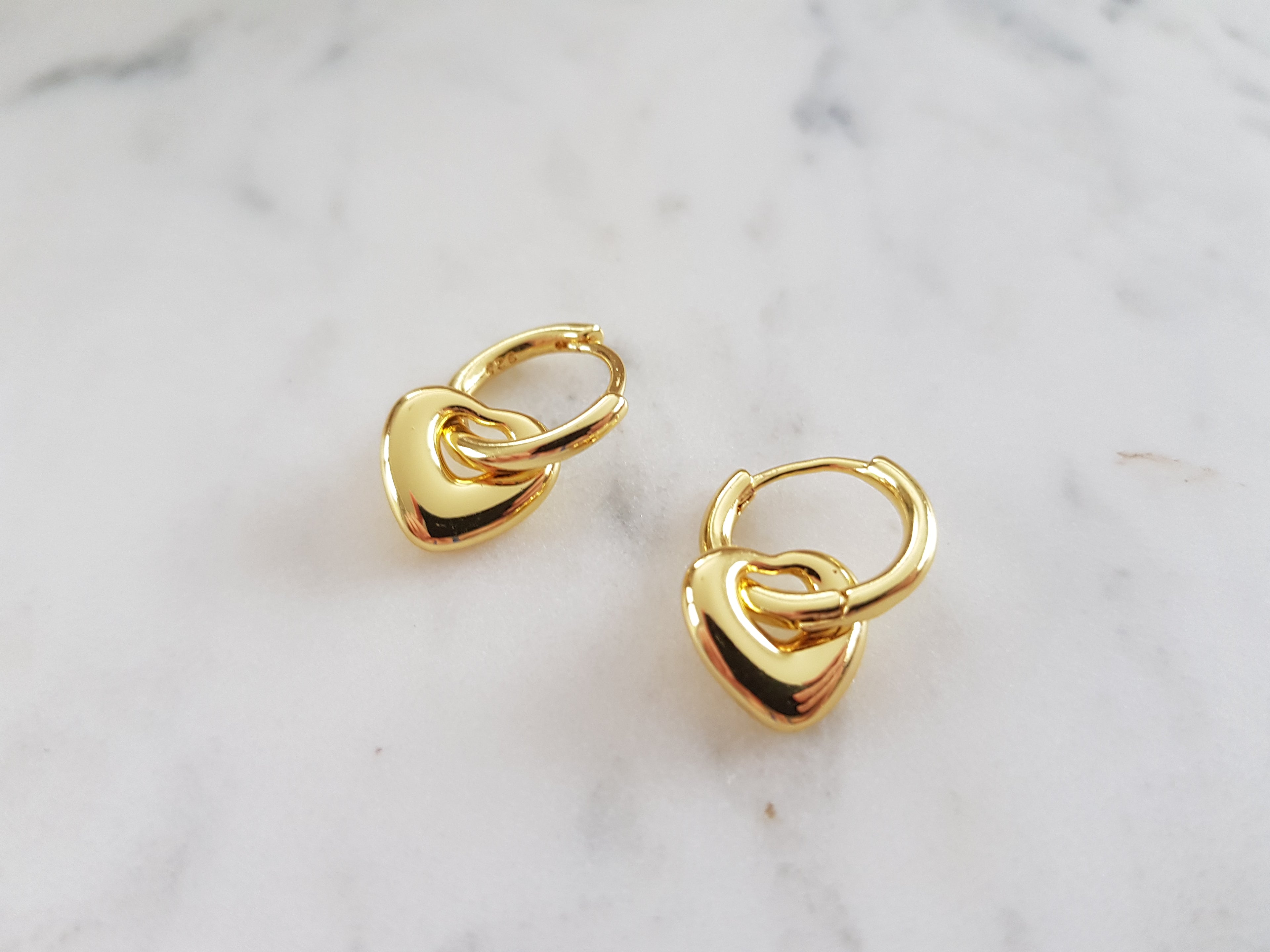 Gold Plated Sterling Silver Two in One Heart Hoop Earrings by Savoir Vivre NZ