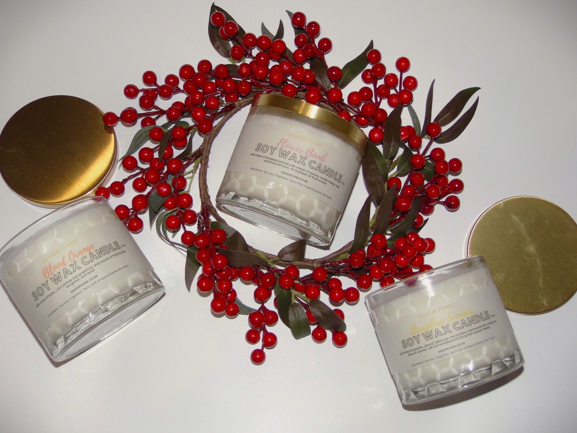 Blood Orange, Flowerbomb and Brazilian Summer Soy Wax Candle NZ