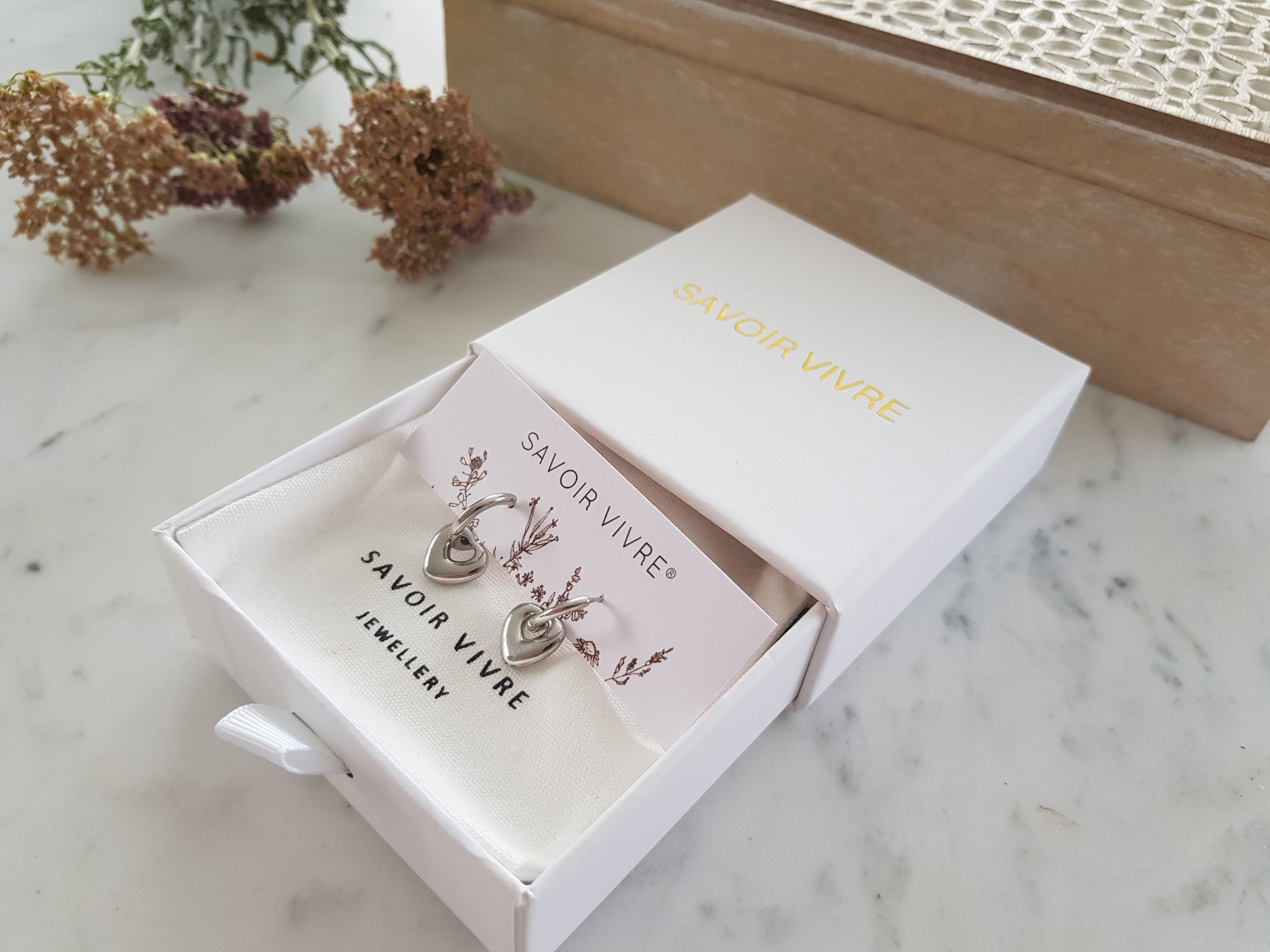 Sterling Silver Two in One Heart Hoop Earrings by Savoir Vivre NZ