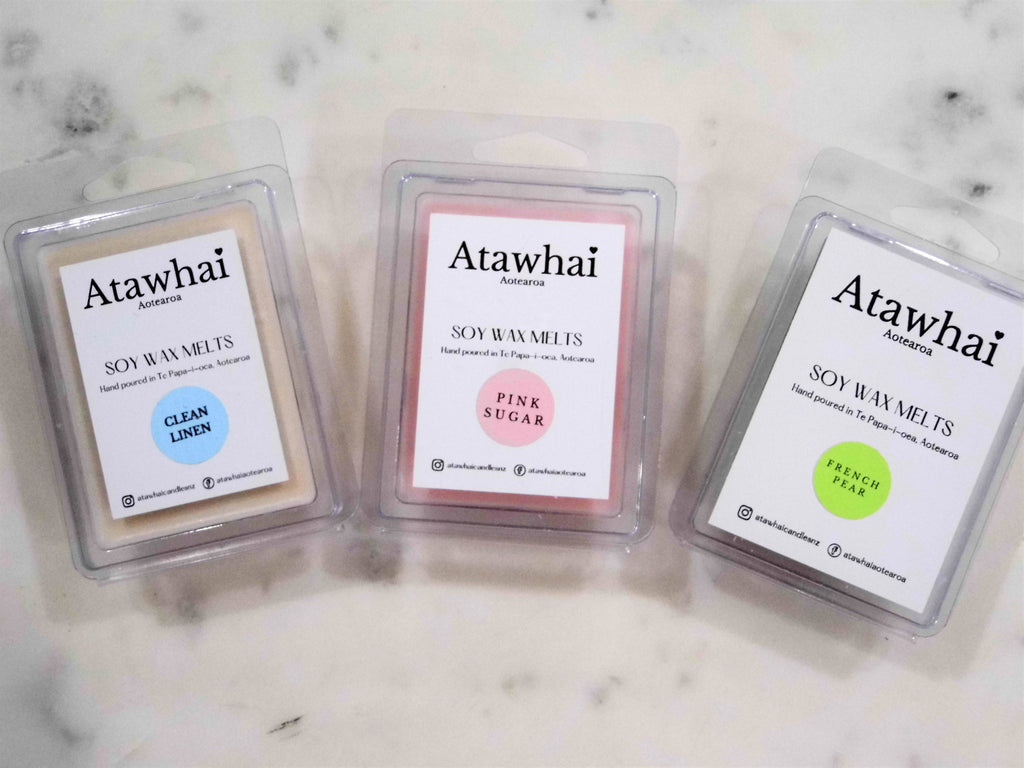 Atawhai Aotearoa Soy Wax Melts NZ - Clean Linen, Pink Sugar, French Pear