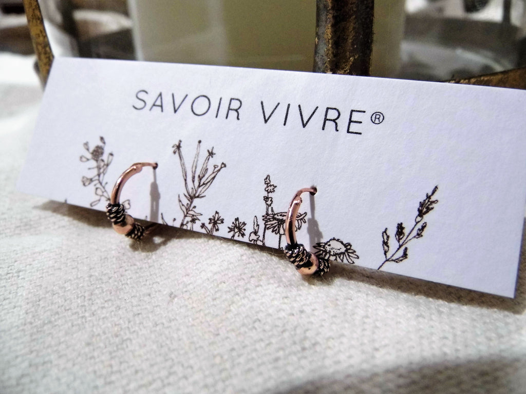Savoir Vivre Bali 10mm Hoop earrings rose gold sterling silver NZ