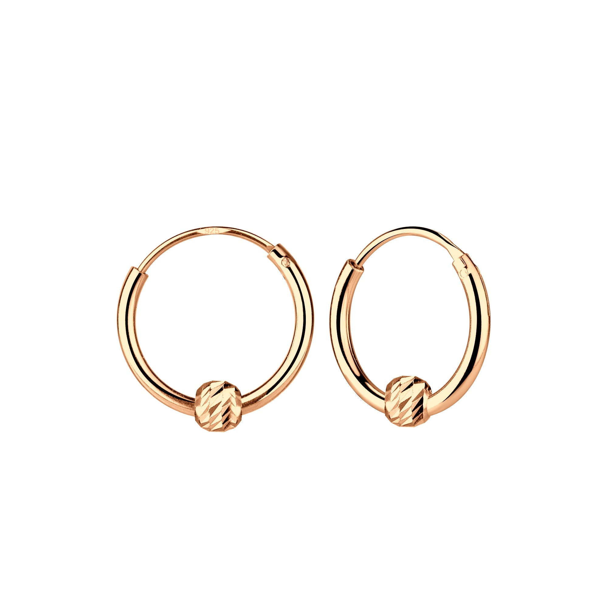 Diamond Cut Rose Gold Sterling Silver Hoop Earrings