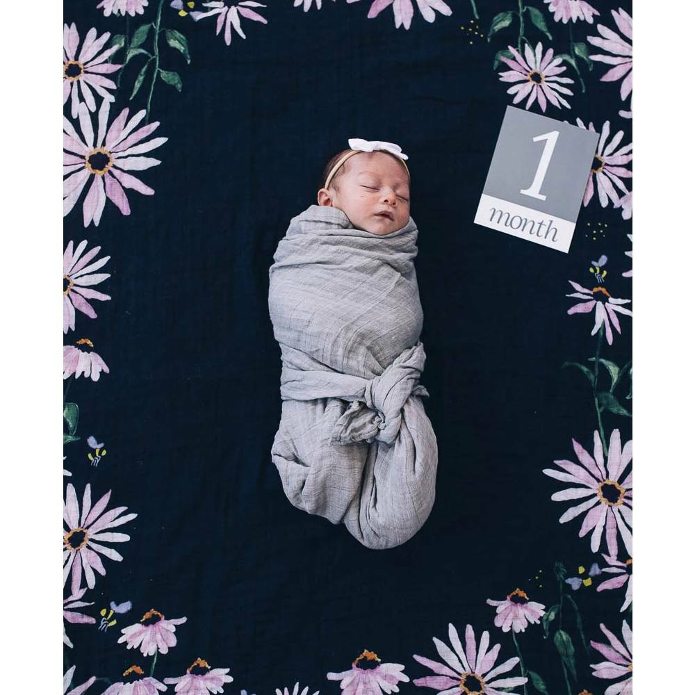 Muslin Photo Blanket & Milestone Set - Dark Coneflower - Swaddle