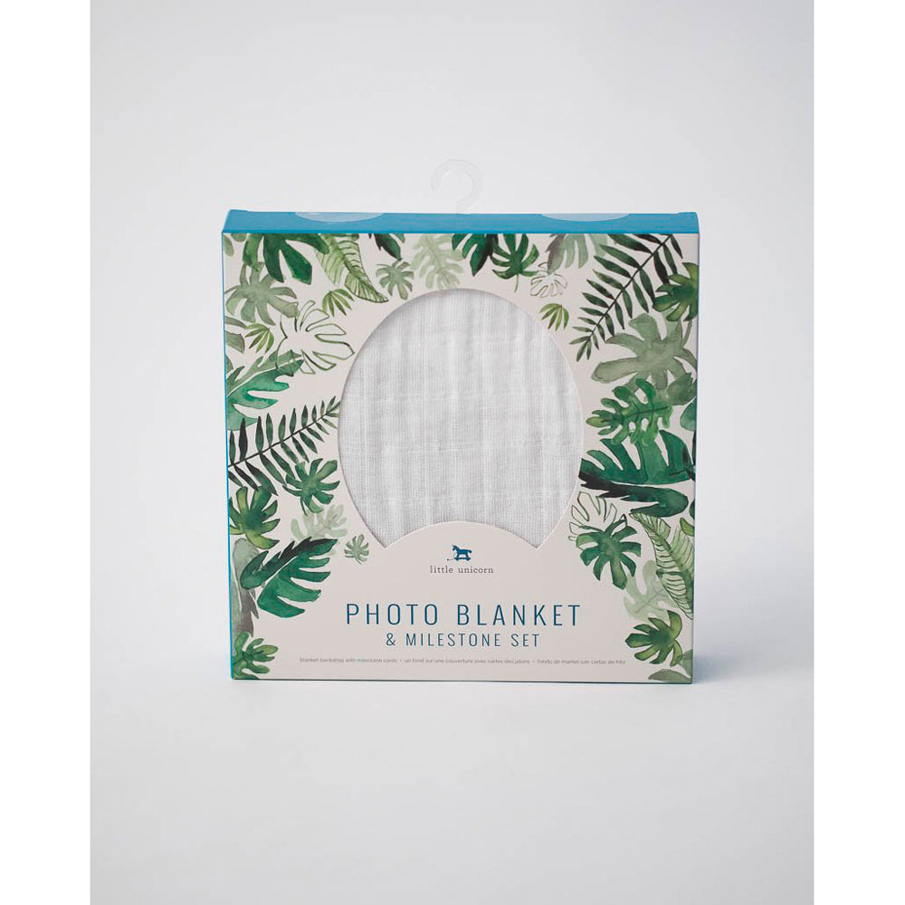 Muslin Photo Blanket & Milestone Set - Tropical Leaf - Swaddle