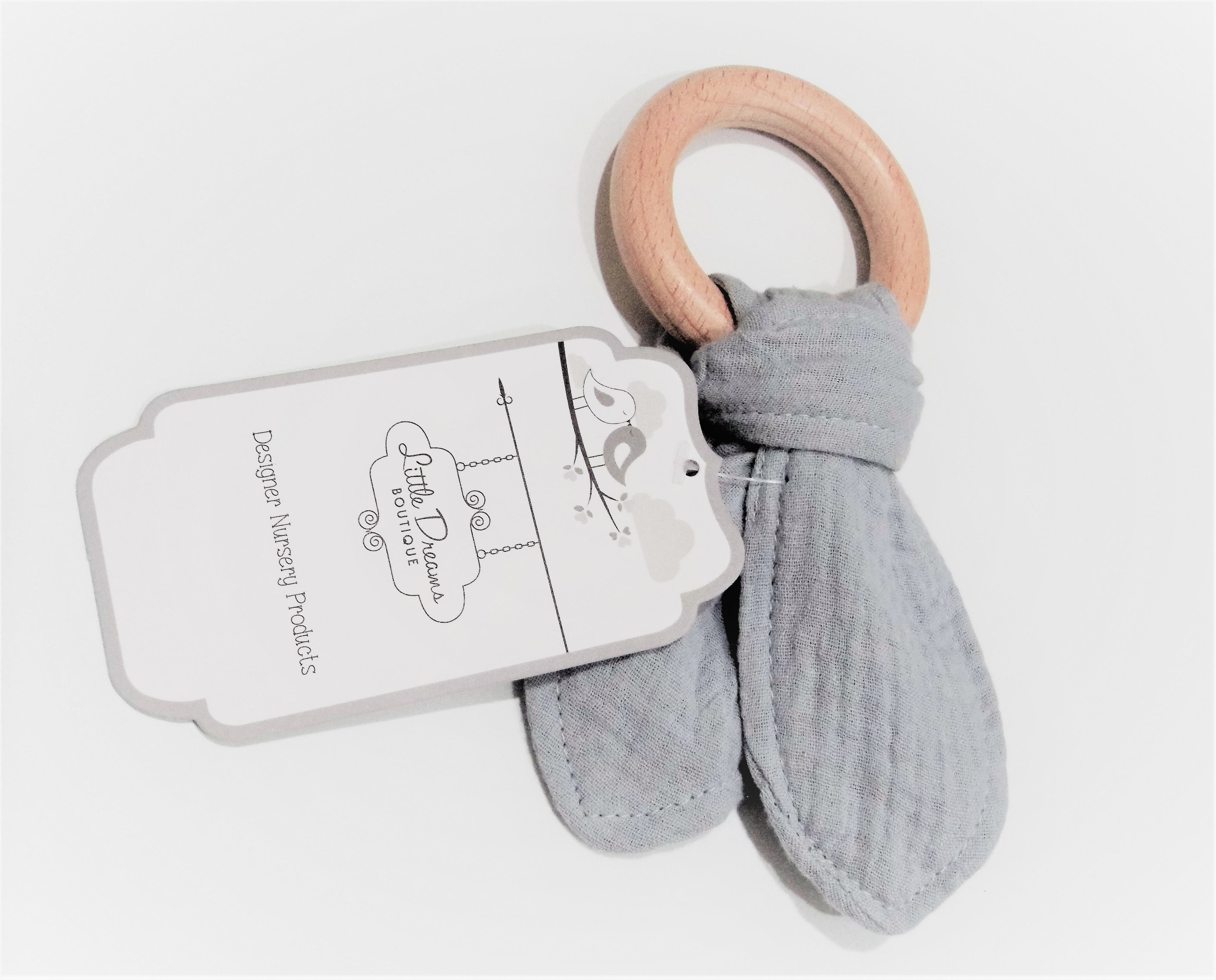 teether nz Organic Muslin Wooden Teether - Grey