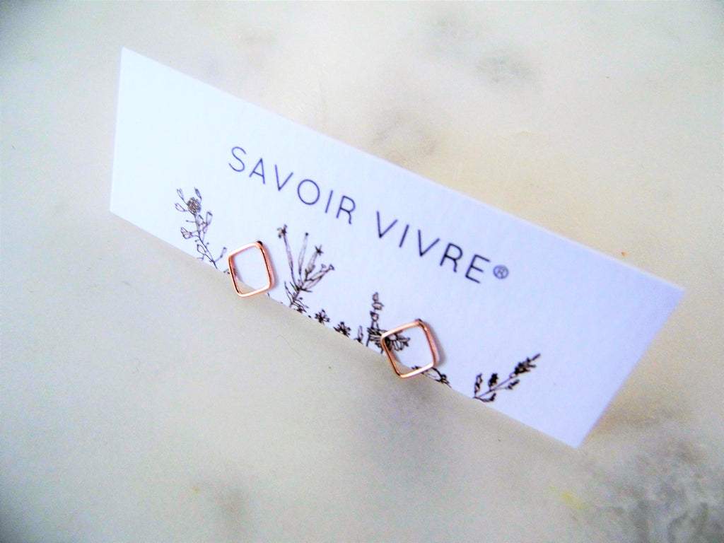 Rose Gold Sterling Silver Square Stud Earrings NZ AU