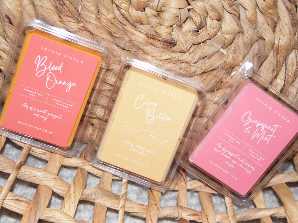 Savoir Vivre soy wax melts NZ Blood Orange, Creme brulee, Grapefruit & Mint