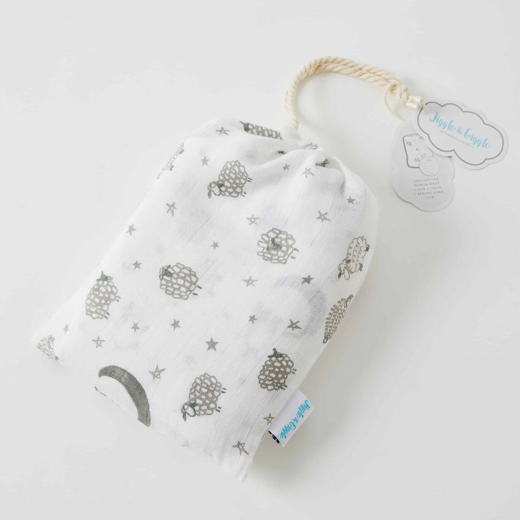 White baby linen blanket with 100% cotton sheep pattern