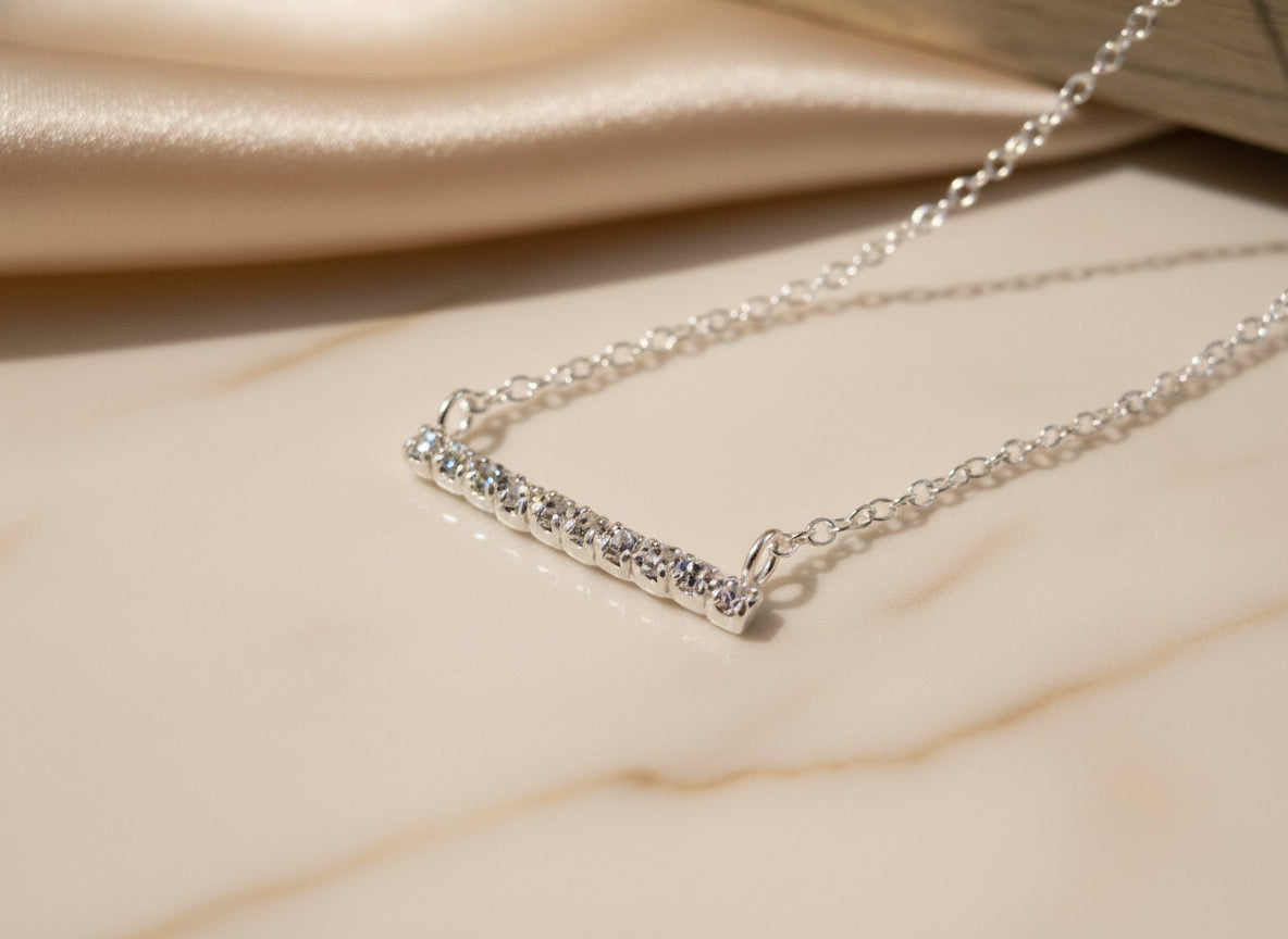 Sterling Silver Crystal Bar Necklace NZ
