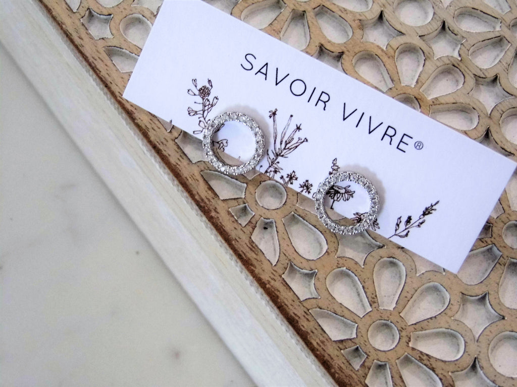 Sterling Silver Cubic Zirconia Open Circle Earrings 13mm NZ