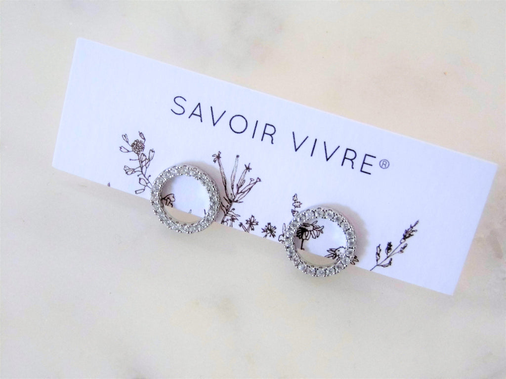 Sterling Silver Cubic Zirconia Open Circle Earrings 13mm NZ