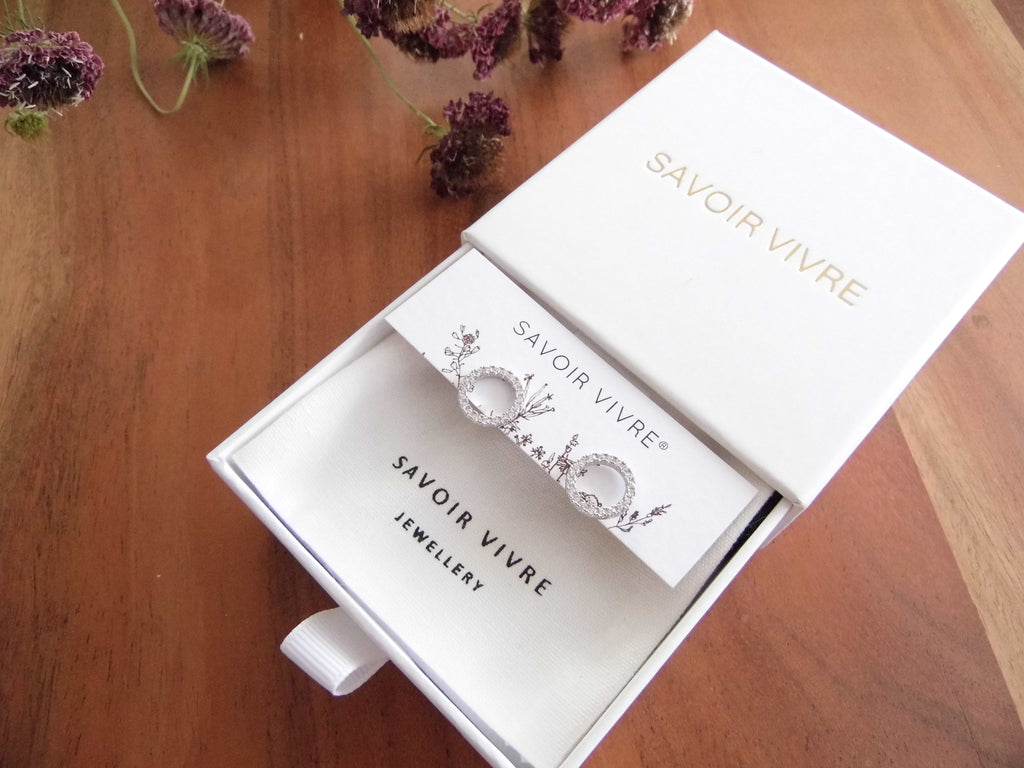 Sterling Silver Cubic Zirconia Open Circle Earrings 13mm NZ