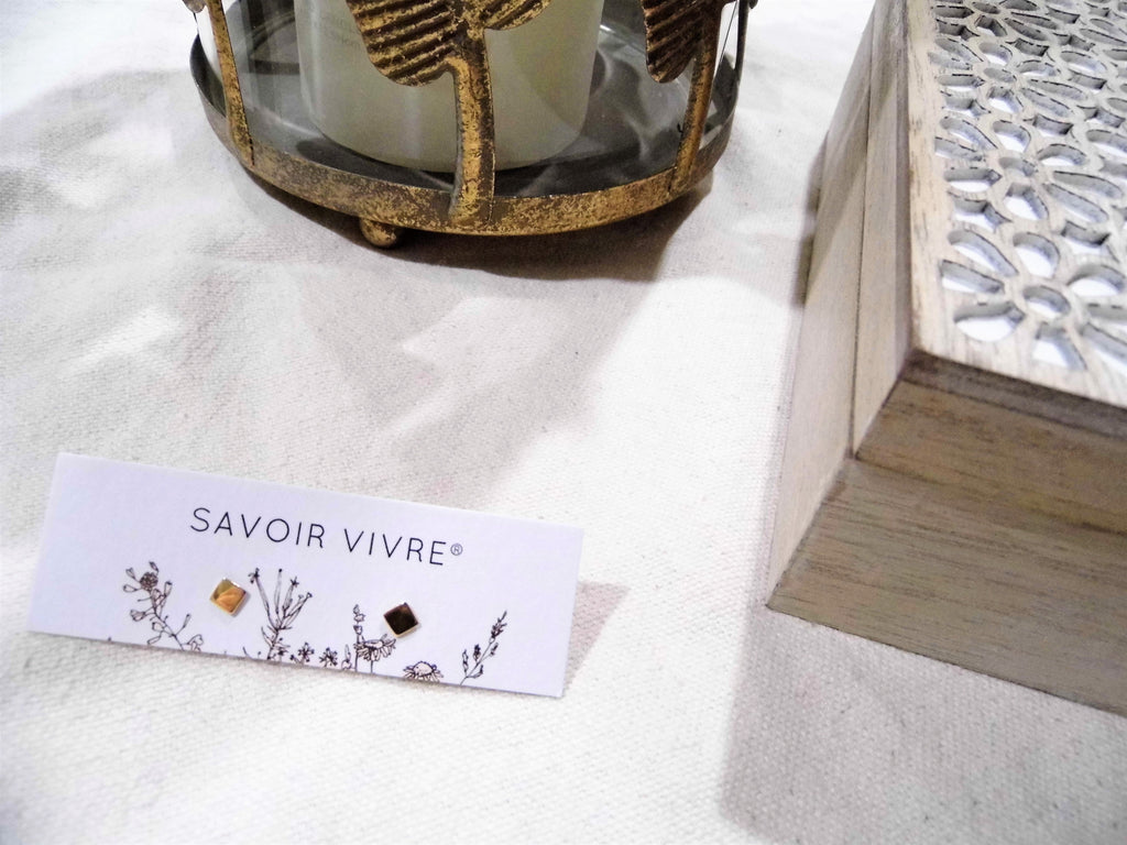 Savoir Vivre Sterling Silver Square Stud Earrings in Gold NZ AU