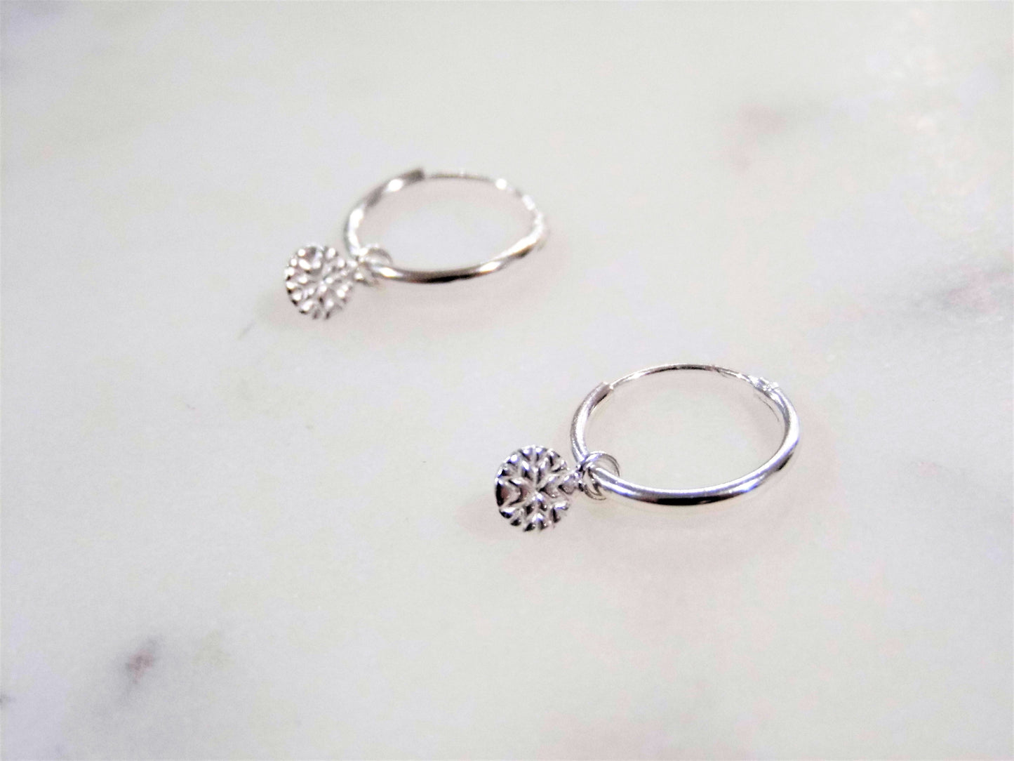 Sterling Silver Patterned Charm Hoop Earrings - Jewelry