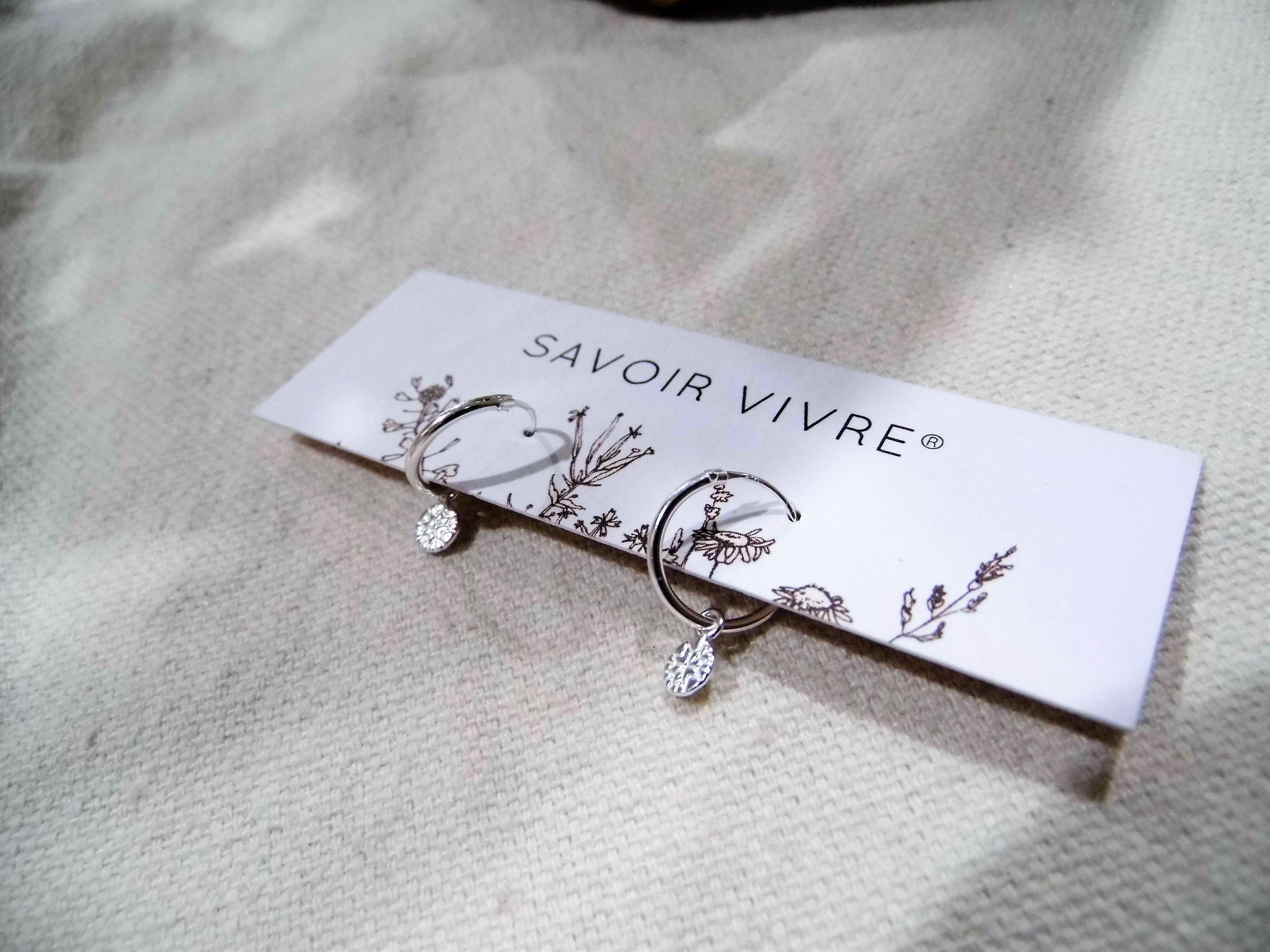 Silver Patterned Charm Hoop Earrings