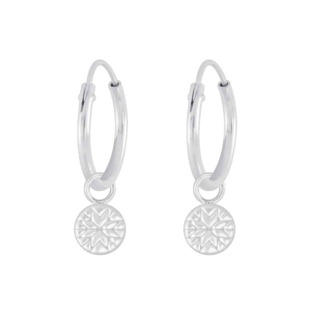Sterling Silver Patterned Charm Hoop Earrings Savoir Vivre