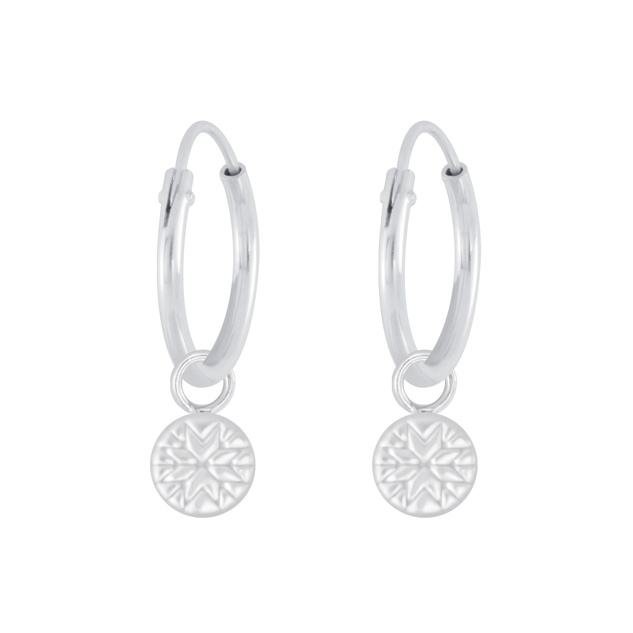 Sterling Silver Patterned Charm Hoop Earrings Savoir Vivre