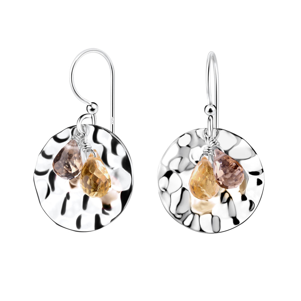 Savoir Vivre Silver Hammered Earrings NZ with Crystals