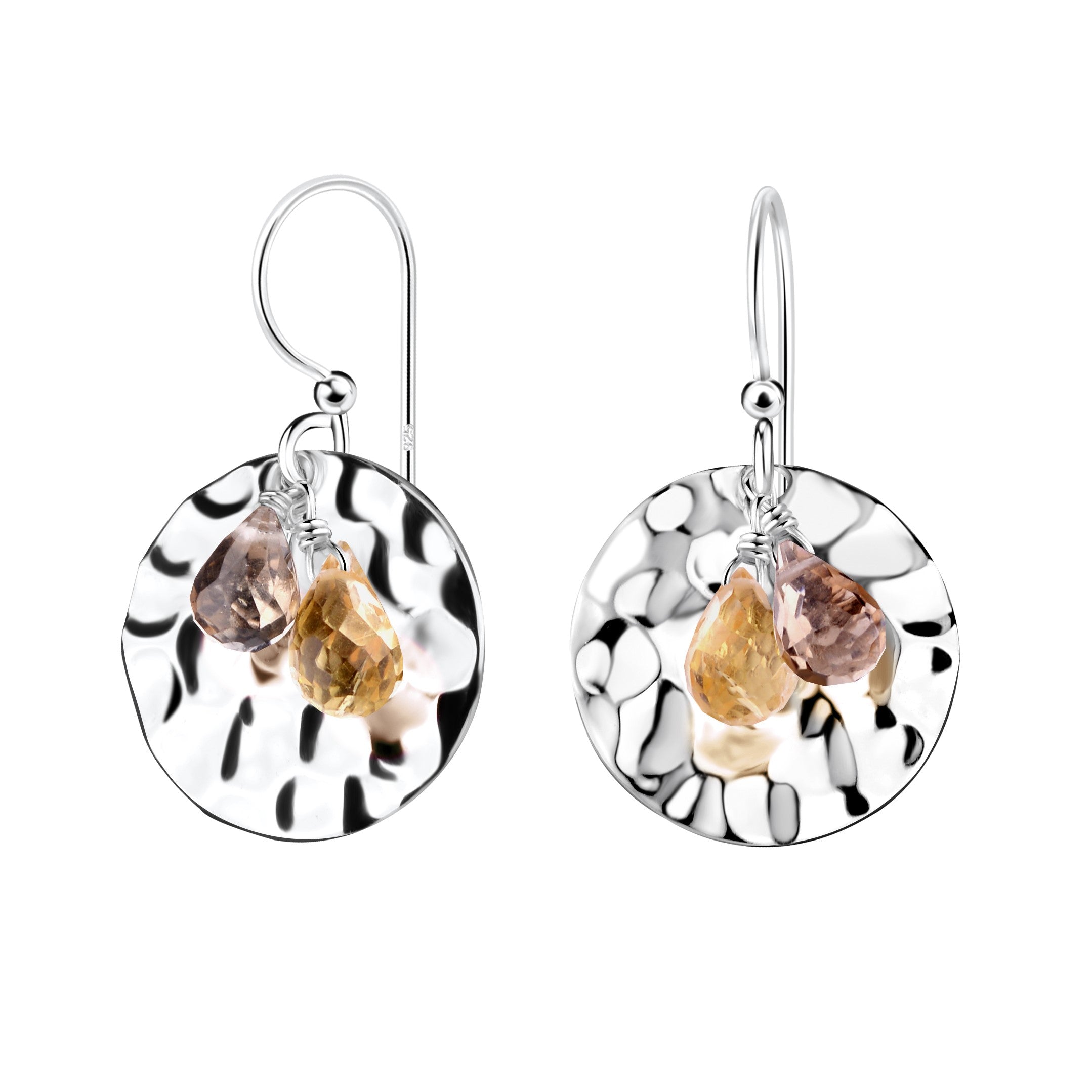 Savoir Vivre Silver Hammered Earrings NZ with Crystals