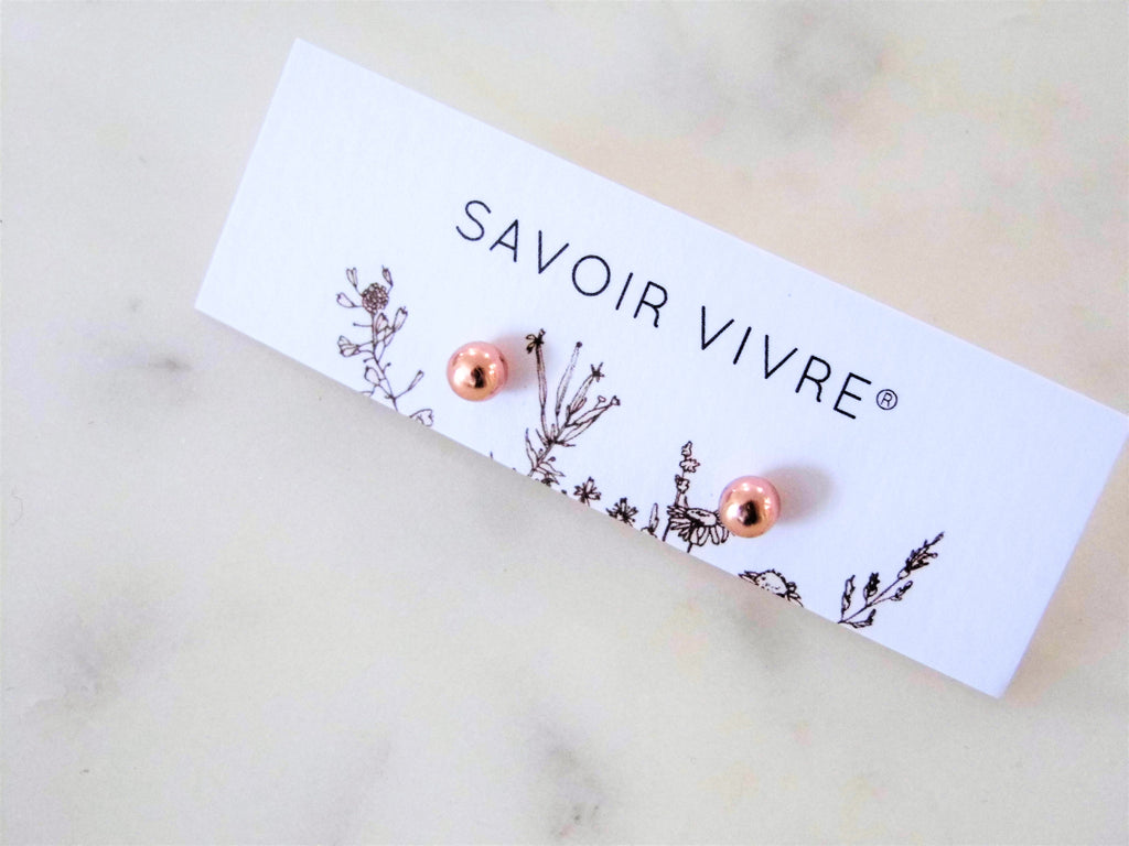 Sterling Silver Rose Gold Ball Stud Earrings NZ AU