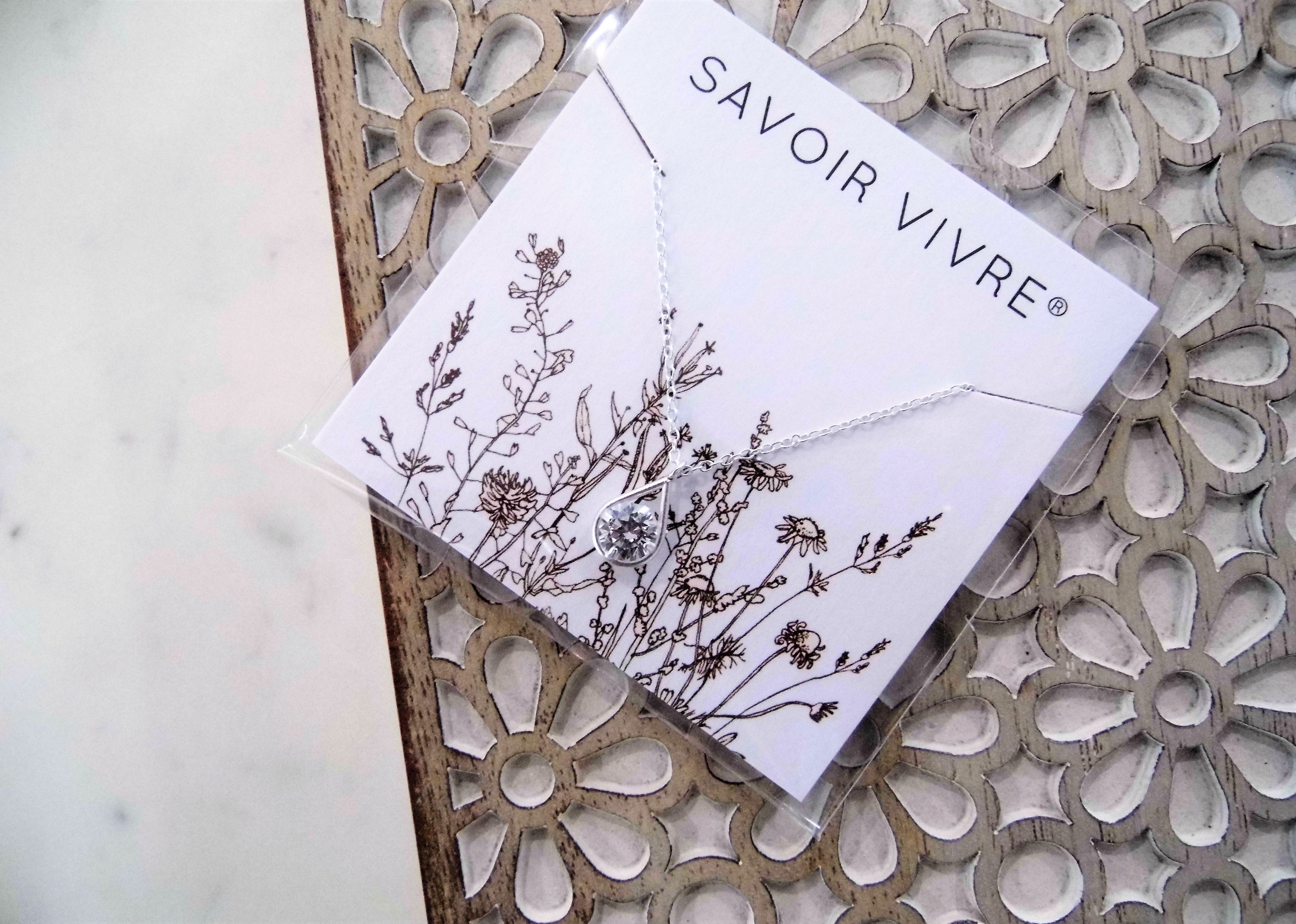 Sterling Silver Tear Drop Cubic Zirconia Necklace NZ