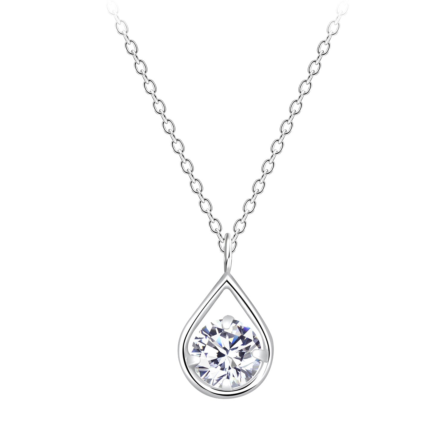 Sterling Silver Tear Drop Cubic Zirconia Necklace NZ