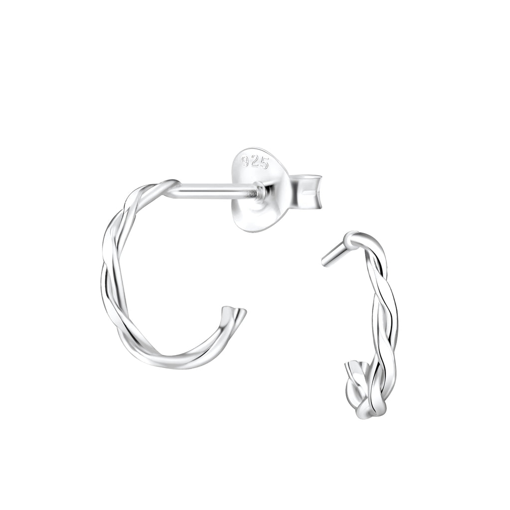 Silver Twisted Half Hoop Stud Earrings NZ