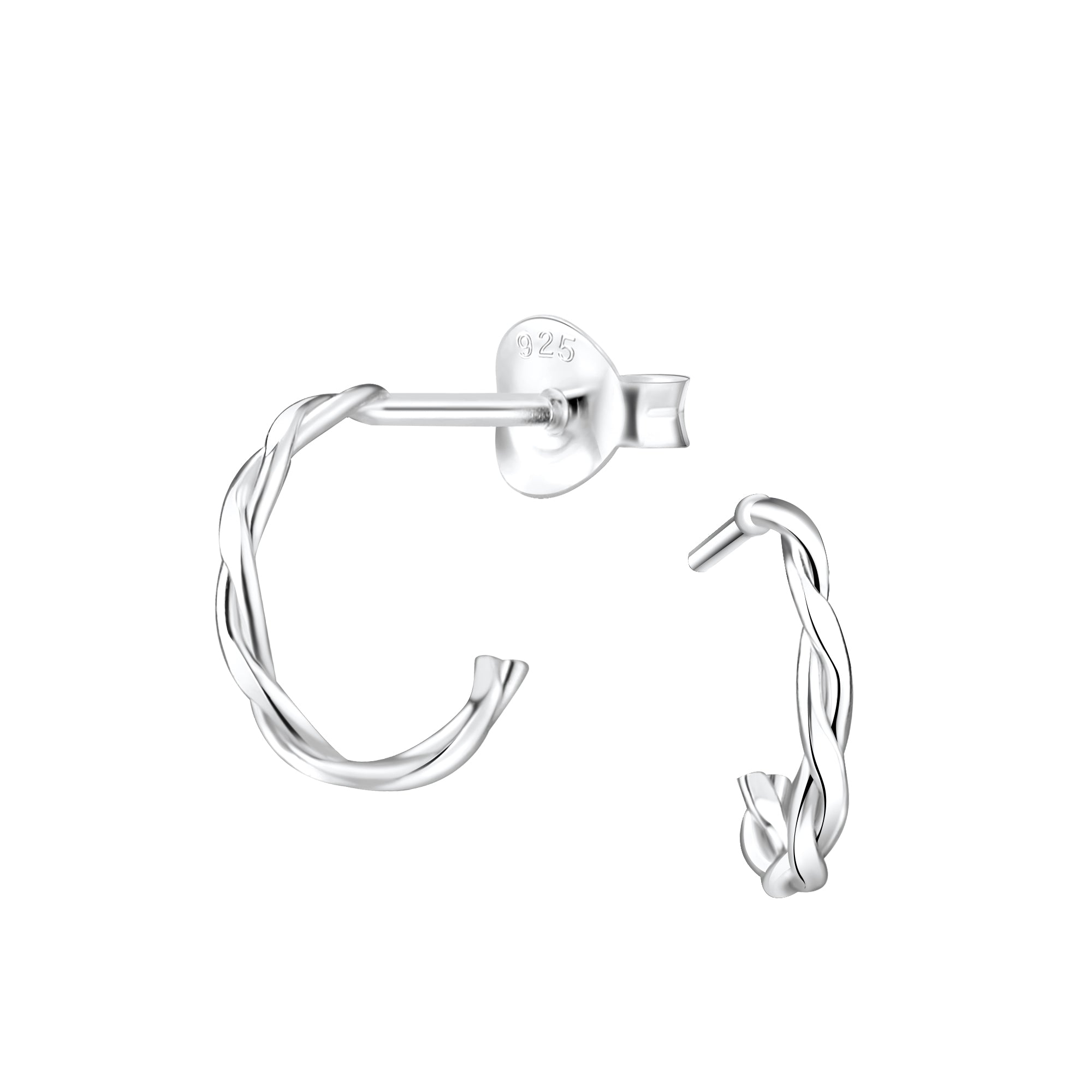 Silver Twisted Half Hoop Stud Earrings NZ