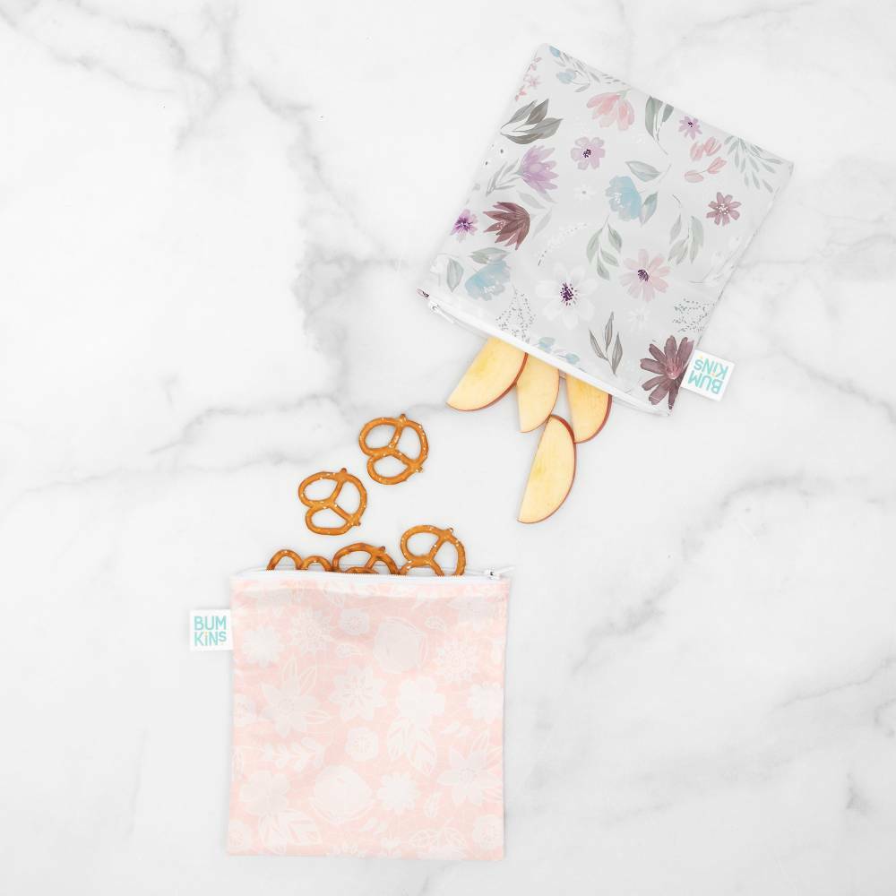 NZ Baby Shower Gift Bumkins Large Snack Bag 2pk - Floral & Lace